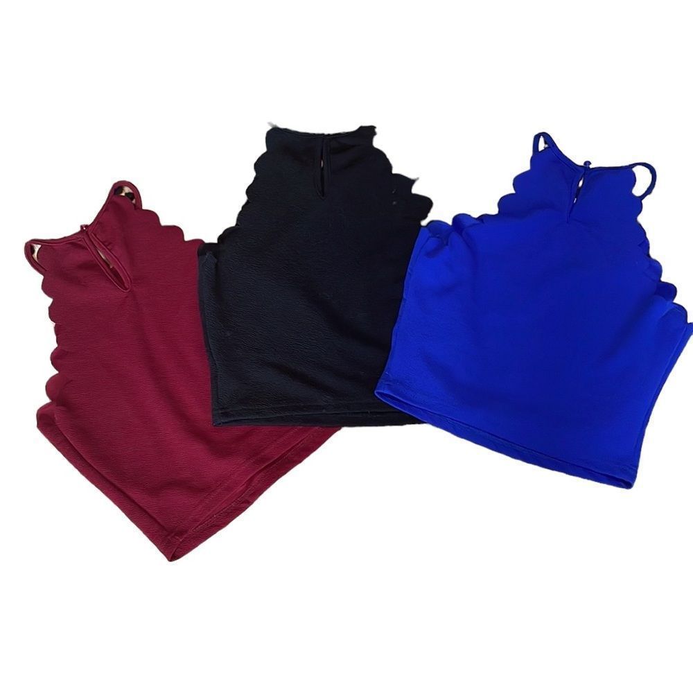 •SHEIN•BUNDLE 3/HIGH NECK SCALLOPED SHOULDER BLOUSES WINE,BLACK,BLUE SIZE SMALL